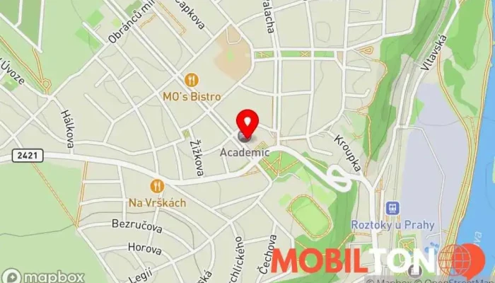 mapa Academic Hotel & Congress Centre Hotel, Bowling / Kuželky, Konferenční a kongresové centrum, Hotel pro dlouhodobý pobyt, Restaurace v Tyršovo nám. 2222