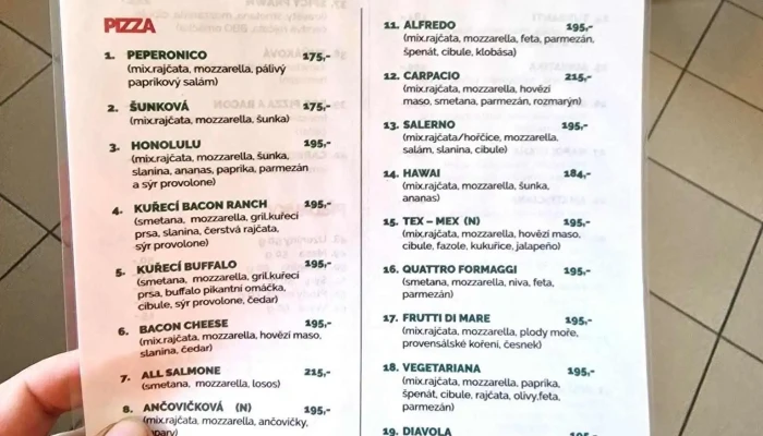 Adelante Pizzeria -  Menu - Jizerní 293