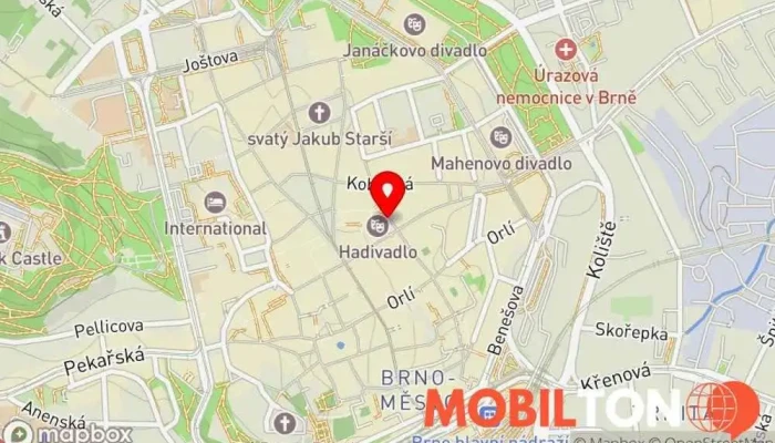 mapa ALFAMOBIL 1800 Opravna mobilních telefonů, Prodejna příslušenství k mobilním telefonům v Brno-střed