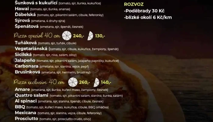 Amare Pizza Podebrady Menu - Poděbrady Ii