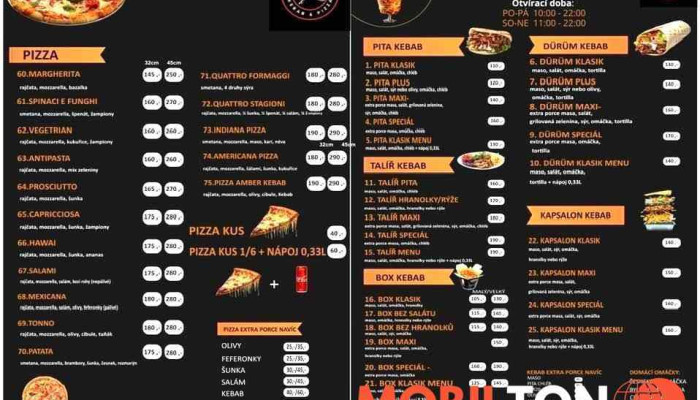 Amber Grill Kebab Pizza Menu - Nádražní 307