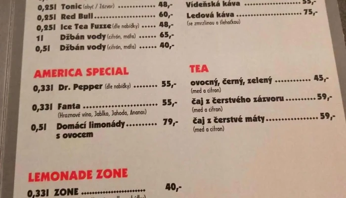 America Pod Vezi Menu - Komenského Nám. 61