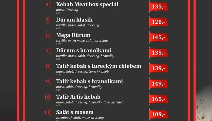 Arfis Kebab -  Menu - Arménská 3277