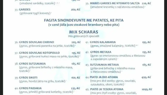 Athina -    Recka Restaurace Decin Menu - Dlouhá Jízda