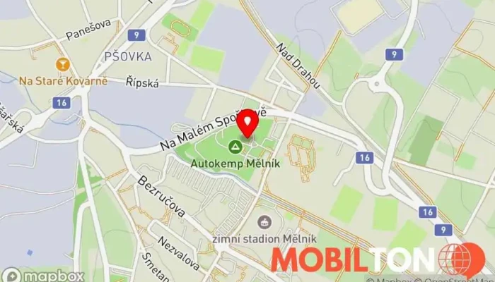 mapa Autocamp Mělník Kemp, Minigolfové hřiště, Restaurace, Autokemp v Klášterní 3906