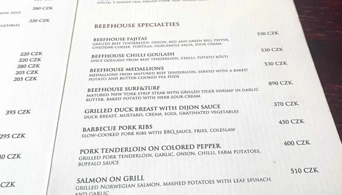 Beef House Grill Bar Menu - Petrská Čtvrť