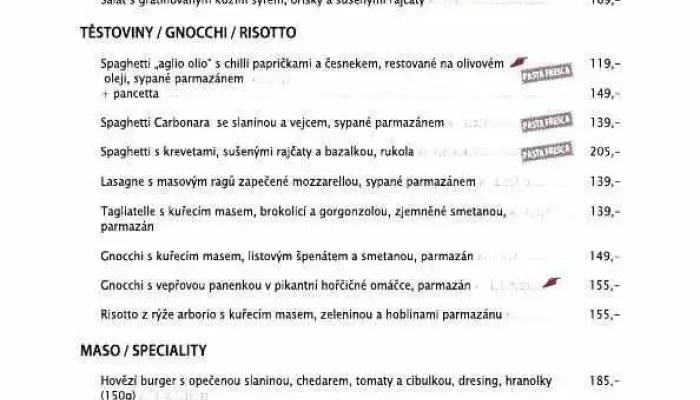 Bila Labut Menu - Jiráskova 415