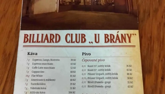 Billiard Club U Brany Menu - Beroun