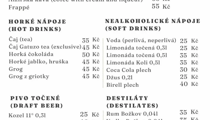 Bistro -    Zamek Zleby Menu - Zámecká 1