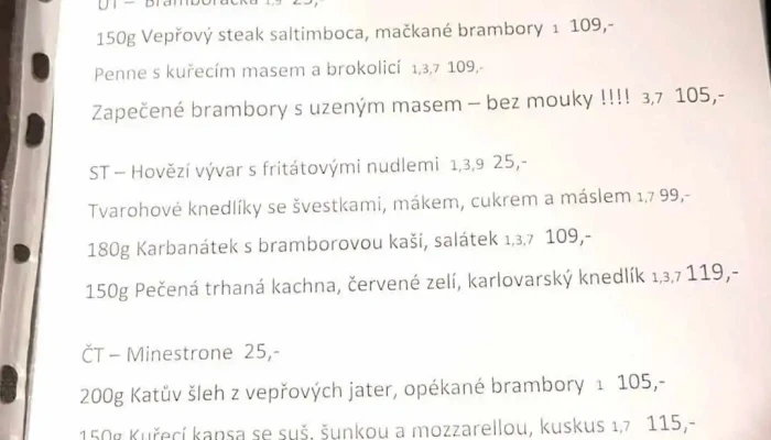 Bistro Naproti -  Menu - Osvoboz. Pol. Vězňů 3355