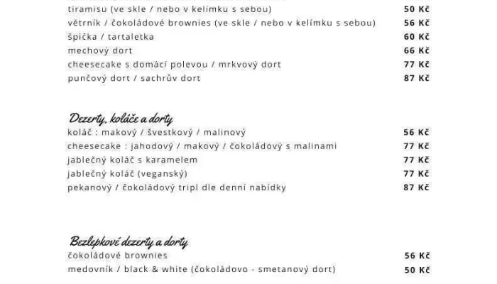 Bohemian Coffee House -  Menu - Tř. 9. Května 41