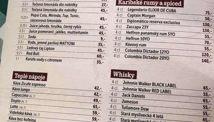 Bohemovna Vpivovare Menu - Nám. Sv. Václava 62