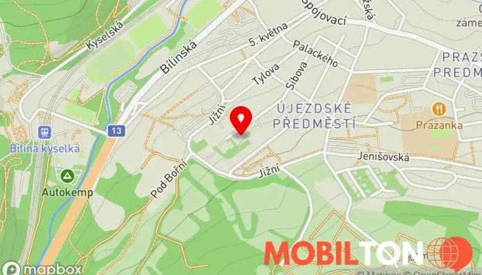 mapa Bowling Bílina Restaurace, Bar v Újezdské Předměstí