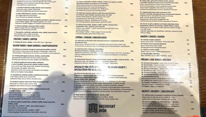 Bredovsky Dvur Menu - Nové Město