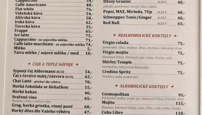 Cafe Oliver Menu - T.g. Masaryka 655