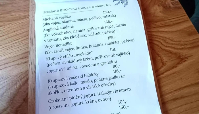 Cafe Penzion Hrncir Menu - Vnitřní Město