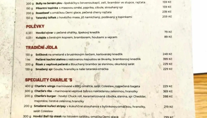 Charlies Fork Menu - Třída Tomáše Bati 201 760 01
