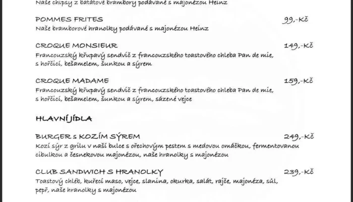 Chez Nous -  Menu - Ctiborova 431