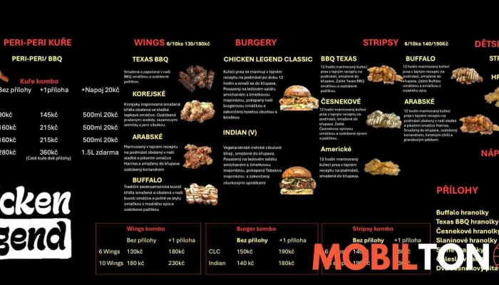 Chicken Legend -  Menu - Ul Tyršova 1001 272 01