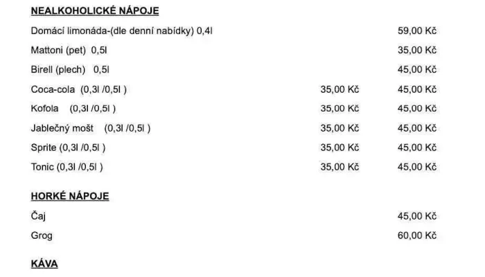 Cyklobar Na Chvilku -  Menu - Křivenice
