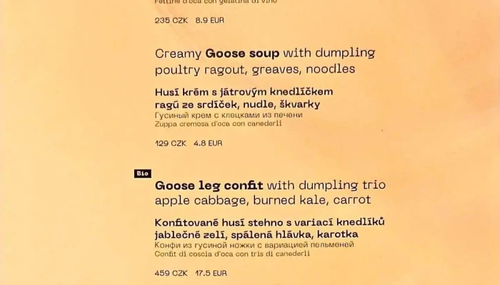 Czech Slovak Restaurant -  Menu - Malá Strana