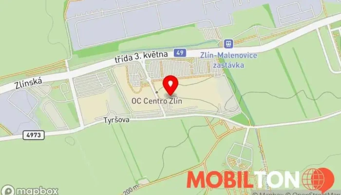 mapa DATART Centro Zlín Prodej elektroniky, Prodej domácích spotřebičů, Prodej mobilních telefonů v OC Centro, tř. 3. května 1170