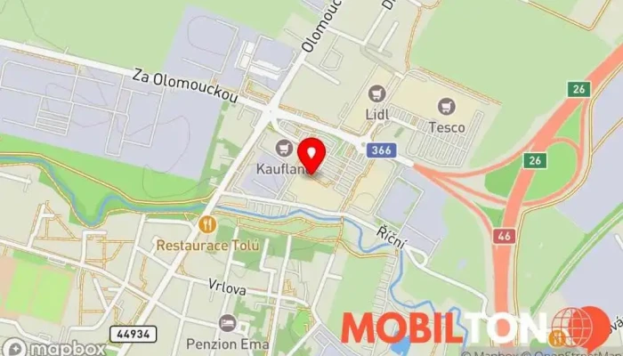 mapa DATART Nákupní Park Prostějov Prodej elektroniky, Prodej domácích spotřebičů, Prodej mobilních telefonů v Konečná 6/4621 Nákupní Park
