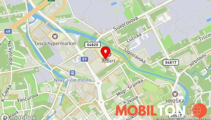 mapa DATART Tabačka Nový Jičín Prodej elektroniky, Prodej domácích spotřebičů, Prodej mobilních telefonů v OC Tabačka, Přemyslovců 2252/1