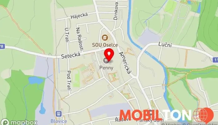 mapa DHL Service Point Locker - AlzaBox Blovice (Penny) Doručovací box, Logistické služby, Poštovní služby, Poštovní a doručovací služba, Doručovací společnost, Přepravní služba v Setecká