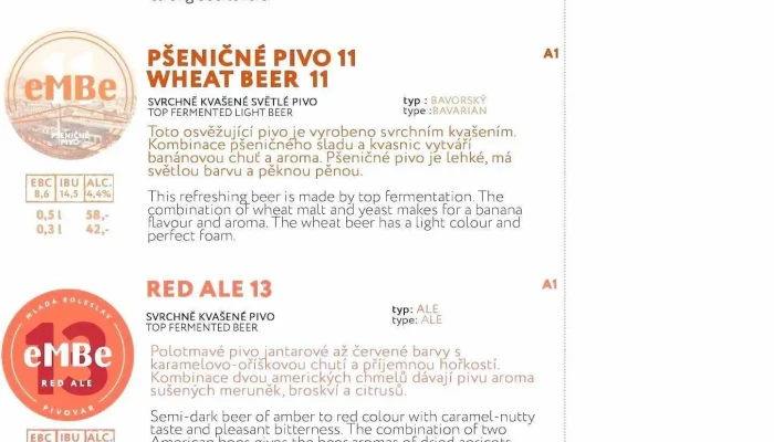 Embe Pivovar A Restaurace Menu - Mladá Boleslav Iii