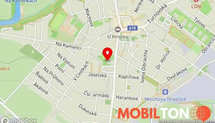 mapa Enzo café Bar Mnichovo Hradiště Bar a gril, Bar se šipkami, Kulečníková herna v V. Nejedlého 596