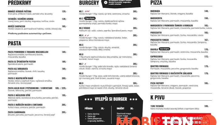 Factory -    Bistro Cafe Bar Menu - Vnitřní Město