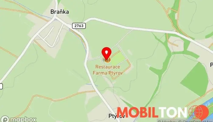 mapa Farma Ptýrov Restaurace, Penzion, Koňské stáje, Jízda na koni, Sauna v 