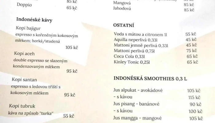 Garuda Restaurant -  Menu - Praha 7-holešovice