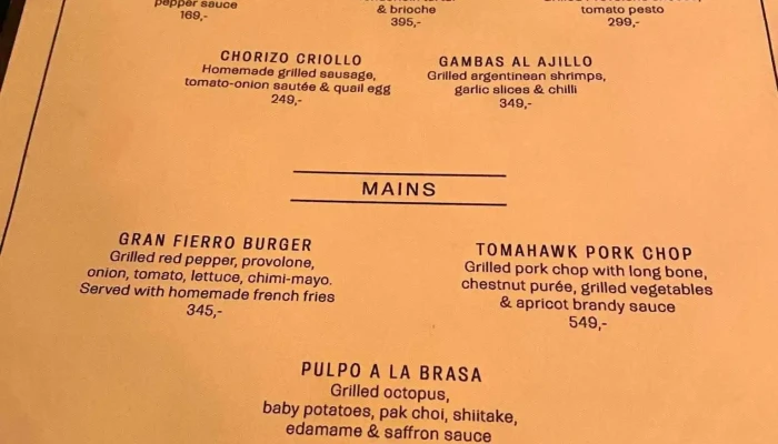 Gran Fierro Steakhouse Prague Menu - Nové Město