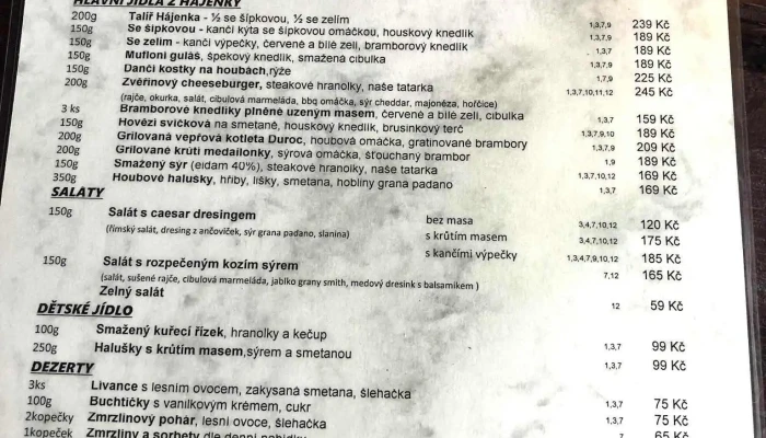 Hajenka Kersko Menu - Hradištko