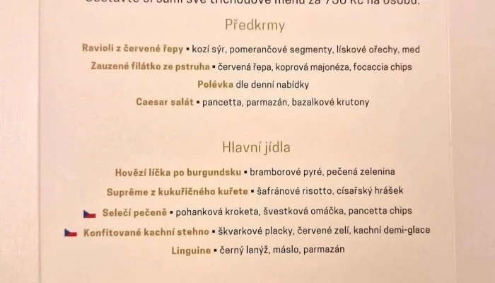 Hoffmeister Restaurant In Hotel Hoffmeisterspa Menu - Praha 1-letná
