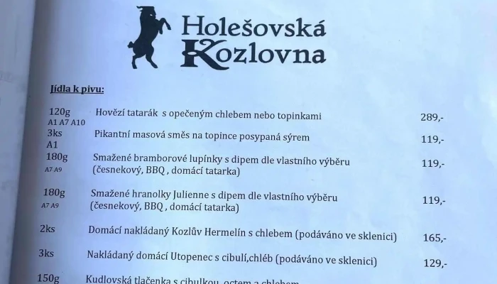 Holesovska Kozlovna Menu - Školní 1583