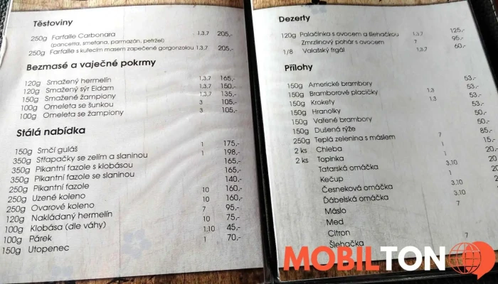 Hospoda Na Dilech Menu - Valašská Bystřice
