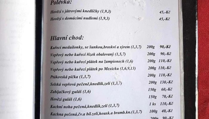 Hospoda Na Ptakove Menu - Chaloupky