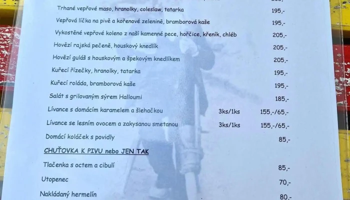 Hospoda U Grobiana Menu - Kokořínský Důl