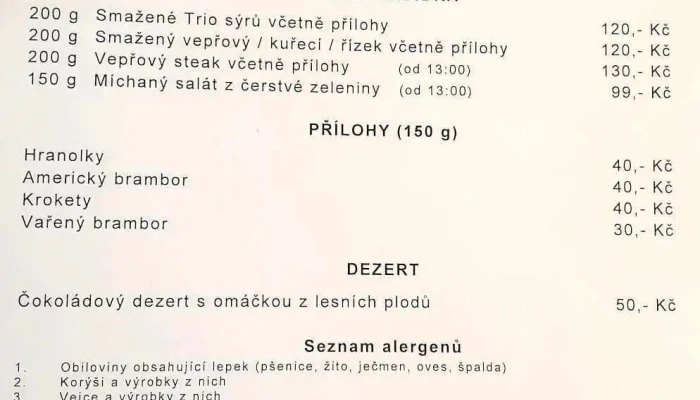 Hospoda Za Vinici Menu - Tuřice