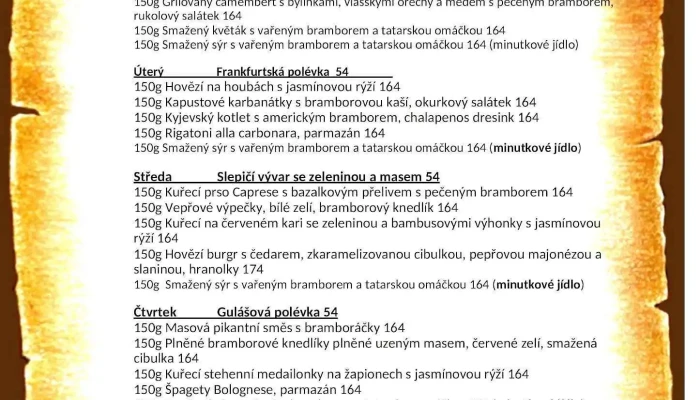 Hospudka Na Ruzku Menu - Bobnická 880