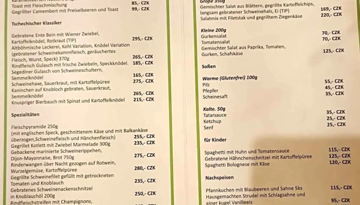 Hostinec Mlsna Koza Menu - Vilémov
