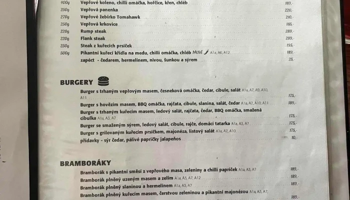 Hostinec Modra Hvezda Menu - Boleslavská 728/19