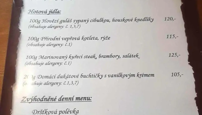 Hostinec Na Habru -  Menu - Klášter Hradiště Nad Jizerou