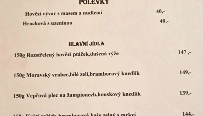 Hostinec Na Hrazi Menu - Poděbrady Iii