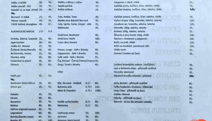 Hostinec Na Ruzku Menu - Pecínov