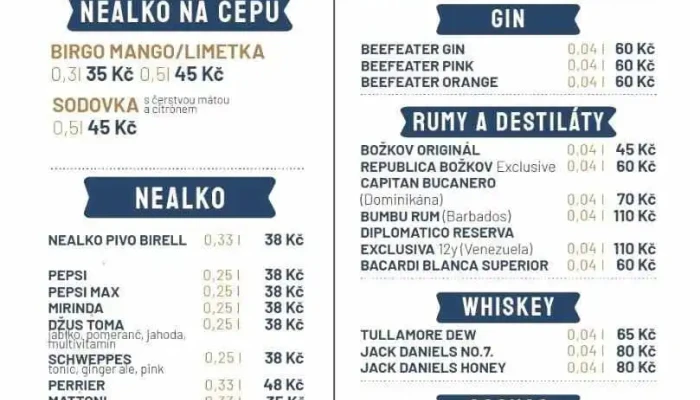 Hostinec Plzenka Menu - Bohutín