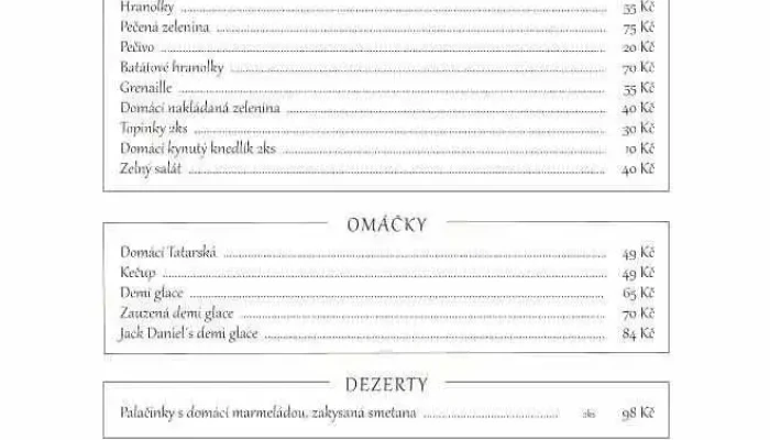 Hostinec Stoleta Menu - Kutnohorská 33